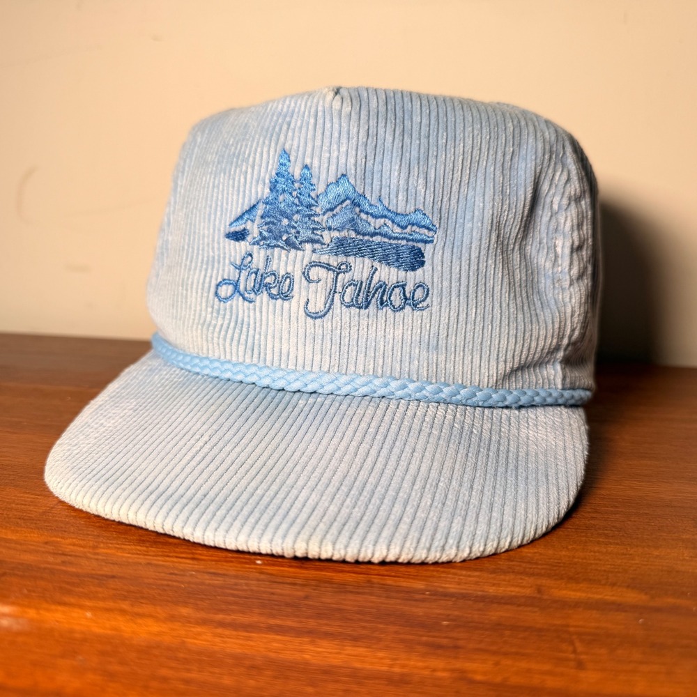 70s Imperial Caps Lake Tahoe Hat Corduroy Baby Blue Mountain Rope Leather Gorp